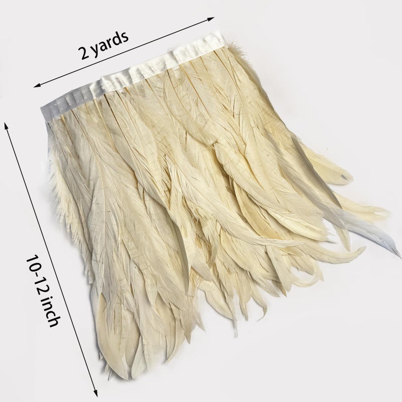 HAPPY FEATHER 2 Yards 10-12" Rooster Hackle Feather Fringe Trim, Sewing Craft Feather for DIY Decorations-Off White - Image 2